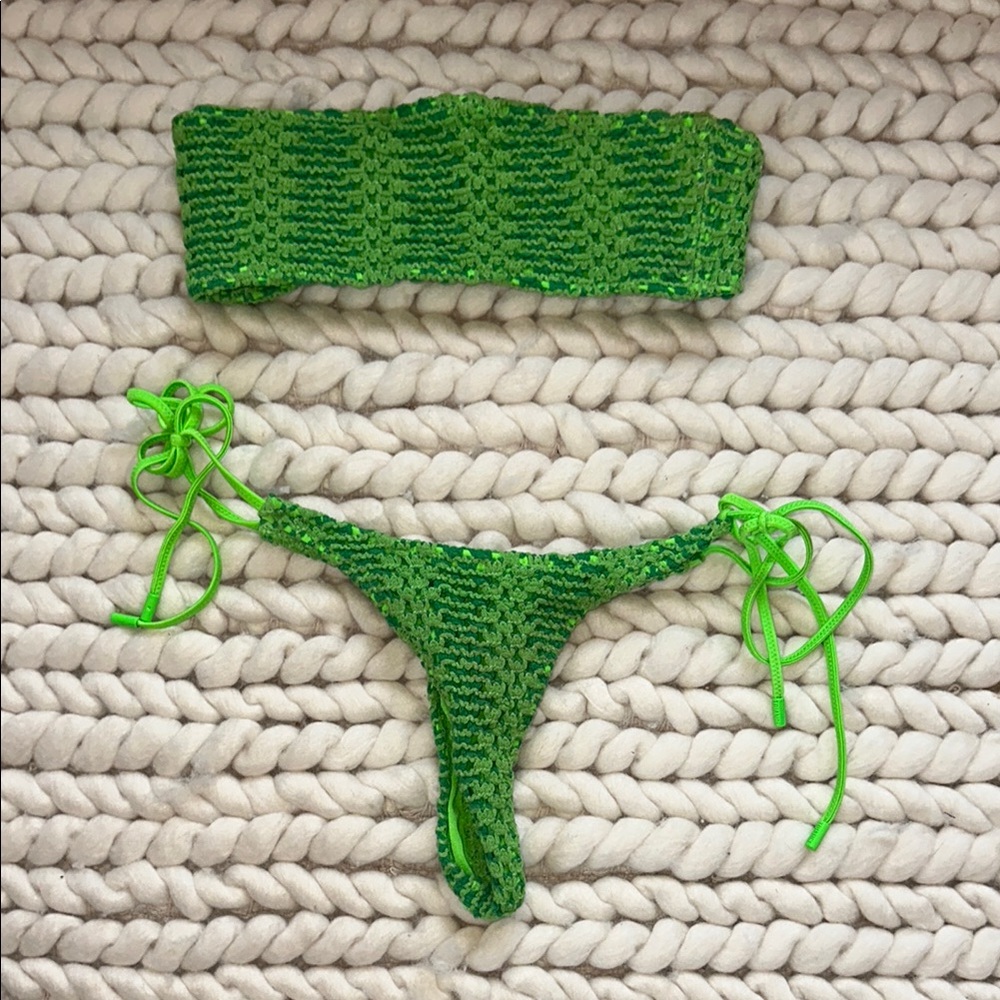 Green Crochet Triangl Bikini Set